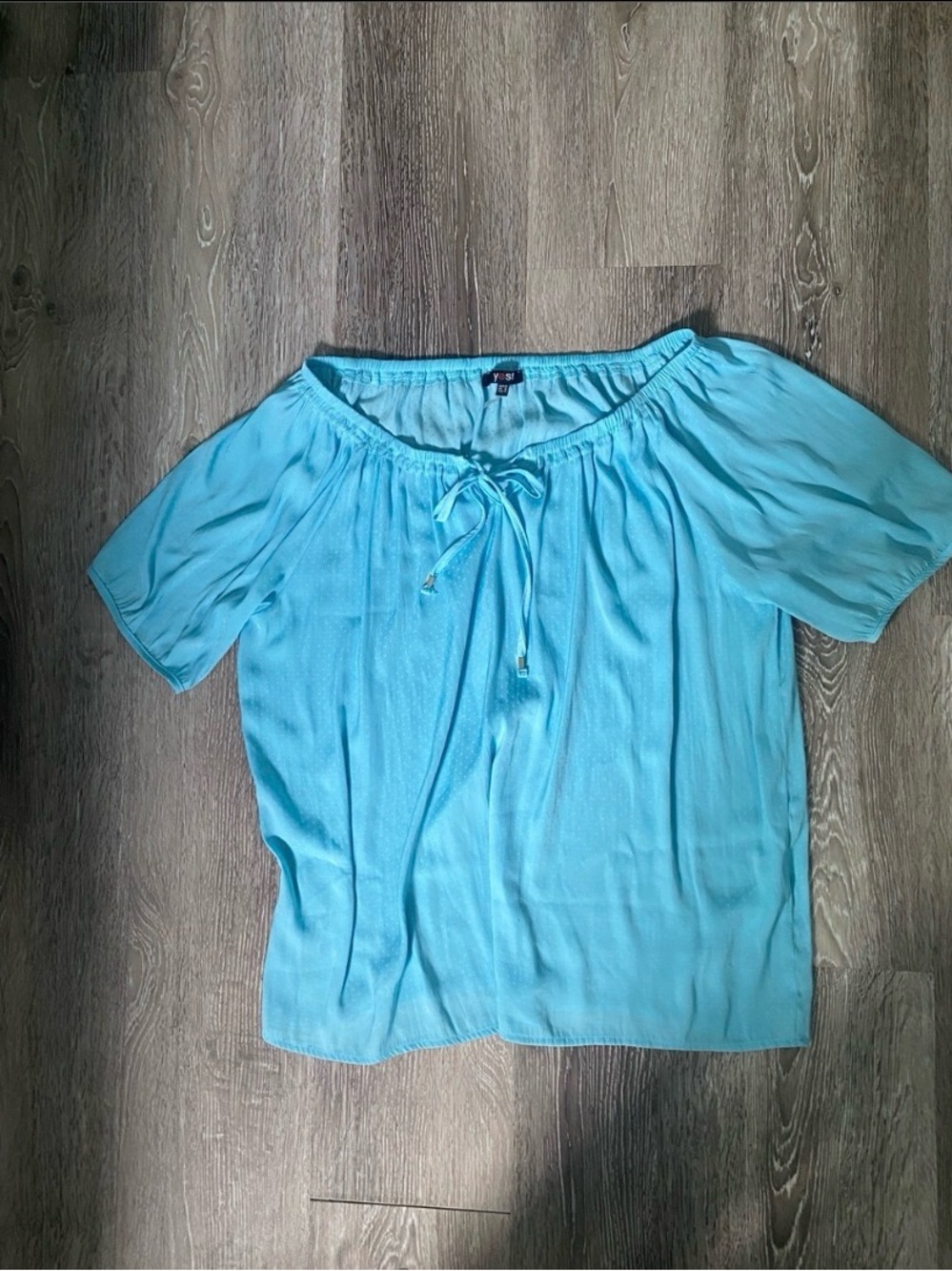 Light Blue Off-Shoulder Tie-Neck Women's Top